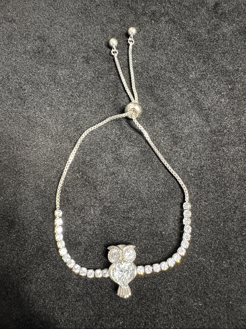 Owl Sparkle Adjustable Tennis Bracelet in Silver